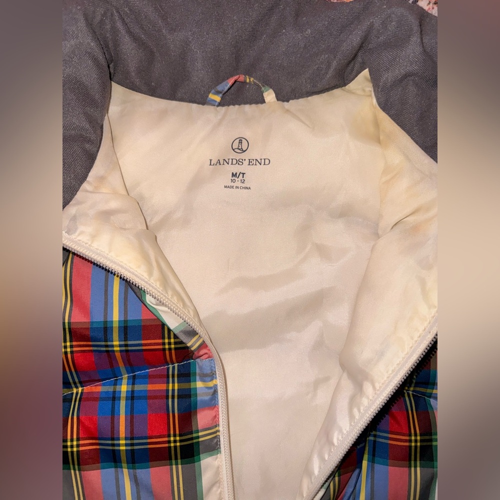 Lands End Womens Plaid Multicolor Zip Down Fill Quilted Puffer Vest Size M/Tall - Picture 5 of 7